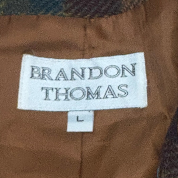 Vintage Brandon Thomas Plaid Wool Multicolor Jacket Tan Leather Collar Size L - Picture 7 of 9